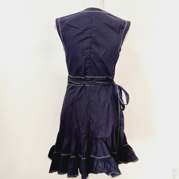 Rebecca Taylor Cotton Poplin Wrap Sleeveless Mini Dress in Navy Size 2 - Picture 7 of 13